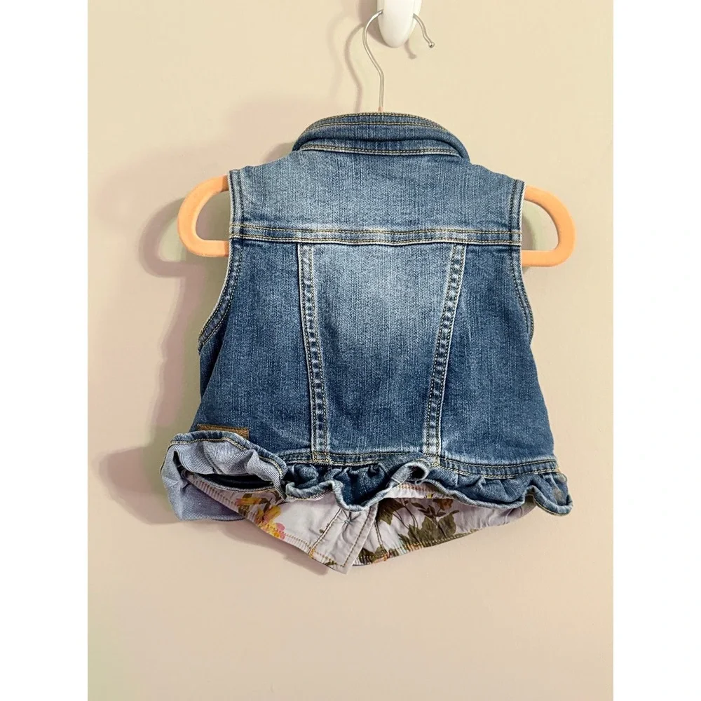 Matilda Jane Kids Girls‎ Denim Vest Ruffle Hem Pink Buttons Teal Pockets Size 2